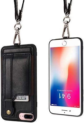 TOOVREN Phone Cover for iPhone 8 Plus 7 Plus Wallet Case with Card Holder Detachable Lanyard Strap Stand PU Leather Card Holder for iPhone 8 7 Plu...